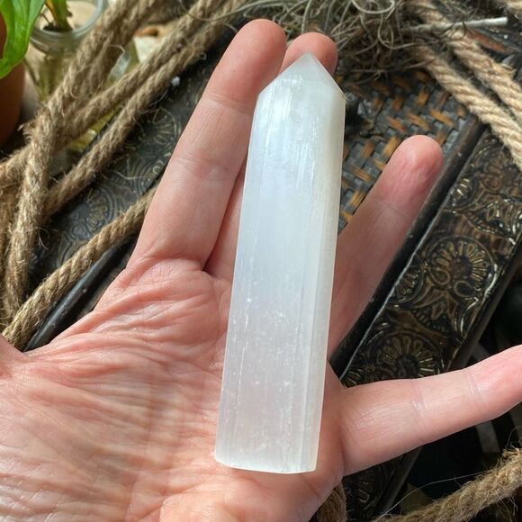 Pentacle Wooden Goblet & Selenite Point Tower - Picture 3 of 5